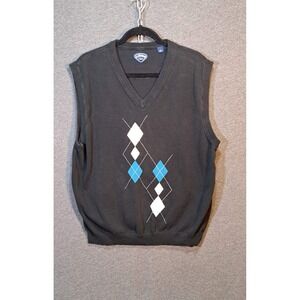 Vtg Callaway Golf Sport Mens V-Neck Argyle Sweater Vest Charcoal Gray Size L
